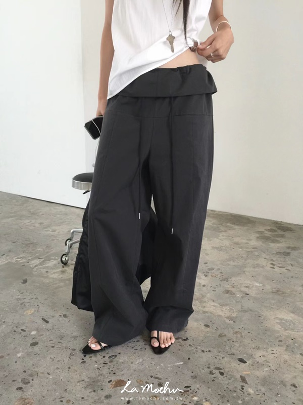 小屁簾壓扣抽繩工作褲